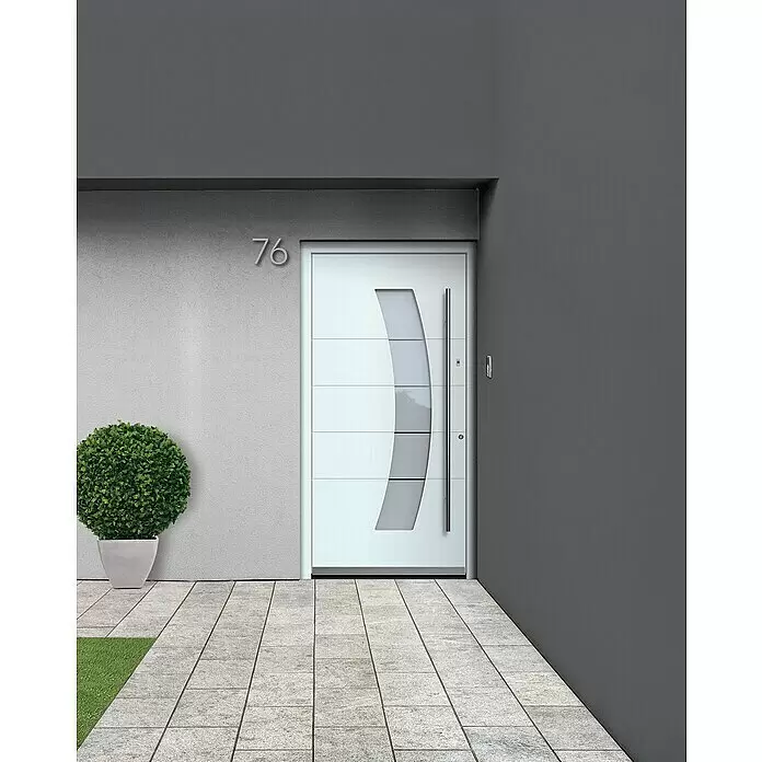Portofino Haustür 707PF mit Fingerprint - 110 x 210 cm, DIN Anschlag: Rechts, Verkehrsweiß matt - Stimmungsaufnahme