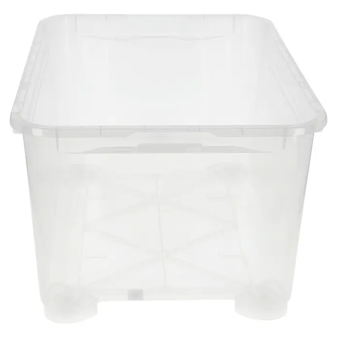 Regalux Aufbewahrungsbox Clear-Box - L x B x H: 79 x 57,7 x 44 cm, 145 l, Mit Rollen - Eine transparente Plastikbox zur Aufbewahrung mit verstärkten Ecken und Füßen, ideal für die Organisation von Gegenständen im Haushalt.