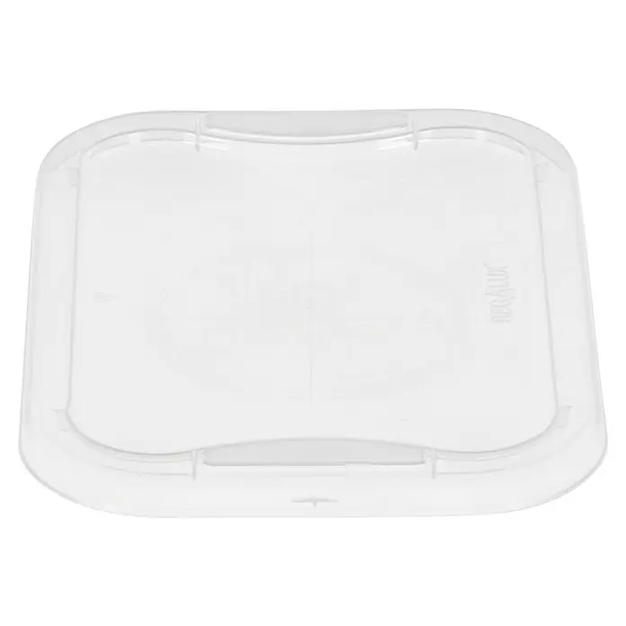 Regalux Clear Box-Deckel - L x B: 25,6 x 18,1 cm, Passend für: Regalux Clear Box XXS - Nahaufnahme des transparenten, rechteckigen HIGALUX-Deckels mit abgerundeten Ecken.