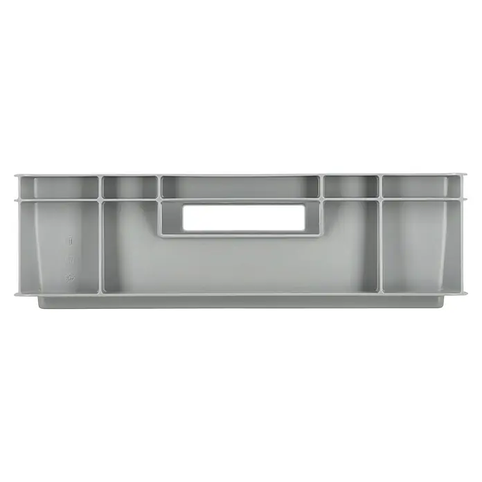 BAUHAUS Eurobox - L x B x H: 60 x 40 x 12 cm, 20 l, Grau - Graue Kunststoffbox mit mehreren Fächern und einem Griff in der Mitte, ideal für Lagerung und Organisation.