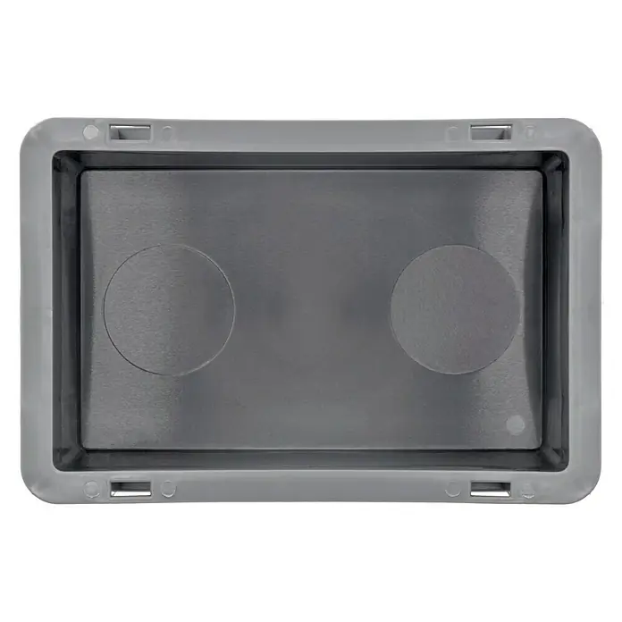 BAUHAUS Eurobox - L x B x H: 30 x 20 x 12 cm, 5,5 l, Grau - Grauer Kunststoffbehälter mit zwei kreisförmigen Vertiefungen, ideal für Lagerung und Organisation. Robuste Bauweise für vielseitige Anwendungen.