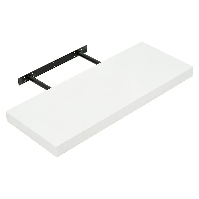 Regalux Estante flotante - L x An x Al: 23,5 x 60 x 3,8 cm, Blanco, Carga soportada: 12 kg - Primer plano de una estantería flotante blanca con soportes negros, mostrando un diseño moderno y minimalista.