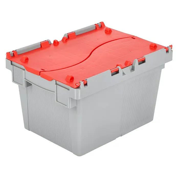 Eurobox - L x B x H: 40 x 30 x 24,7 cm, Fassungsvermögen: 23 l - Eine graue Kunststoffbox mit rotem Deckel, ideal für Lagerung und Transport.