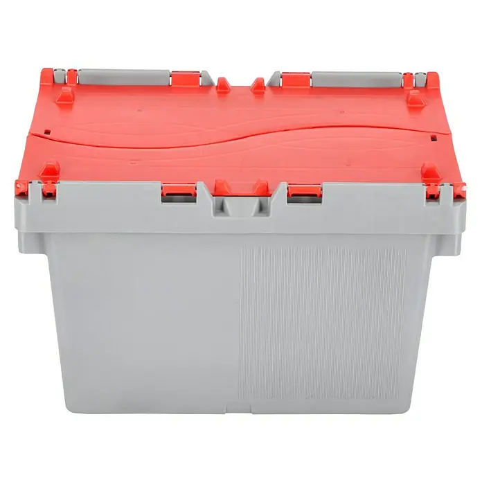 Eurobox - L x B x H: 40 x 30 x 24,7 cm, Fassungsvermögen: 23 l - Grauer Kunststoffbehälter mit rotem Deckel, ideal für Lagerung und Transport. Robuste Bauweise für vielfältige Anwendungen.