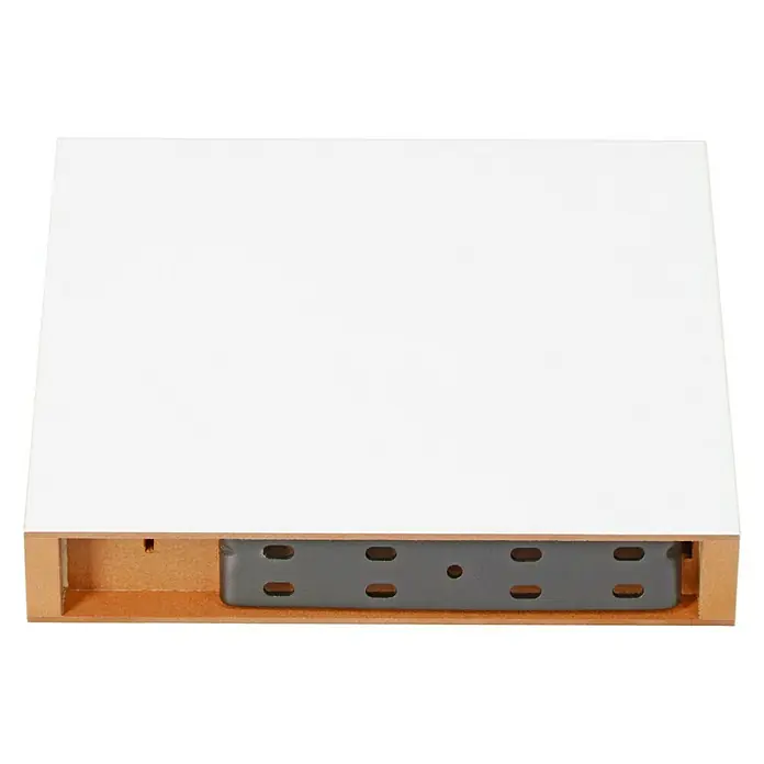 Regalux Estante flotante - L x An x Al: 23,5 x 24 x 3,8 cm, Blanco, Carga soportada: 5 kg - Primer plano de un cajón con frente blanco y mecanismo de extensión gris que destaca su funcionalidad.