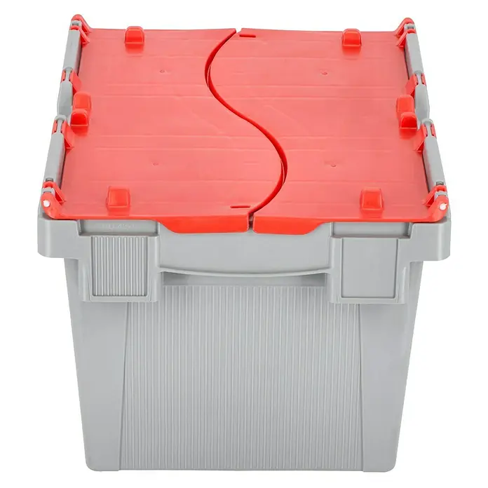 Eurobox - L x B x H: 40 x 30 x 24,7 cm, Fassungsvermögen: 23 l - Grauer Lagerbehälter mit rotem Klappdeckel. Ideal für die Aufbewahrung und den Transport verschiedener Gegenstände. Robust und praktisch.