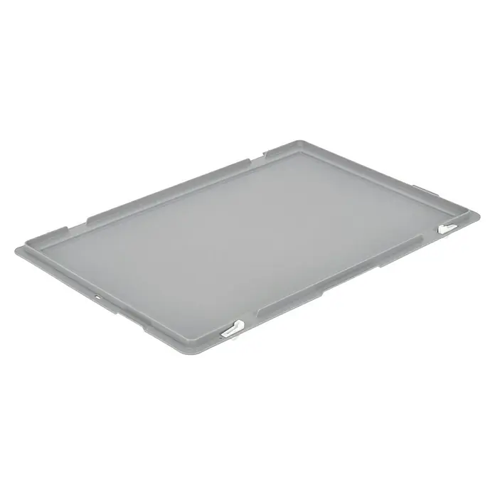 BAUHAUS Deckel für Eurobehälter - L x B: 60 x 40 cm - Hier ist eine flache graue Kunststoffbox mit Verriegelungsmechanismus für eine sichere Aufbewahrung und Organisation.