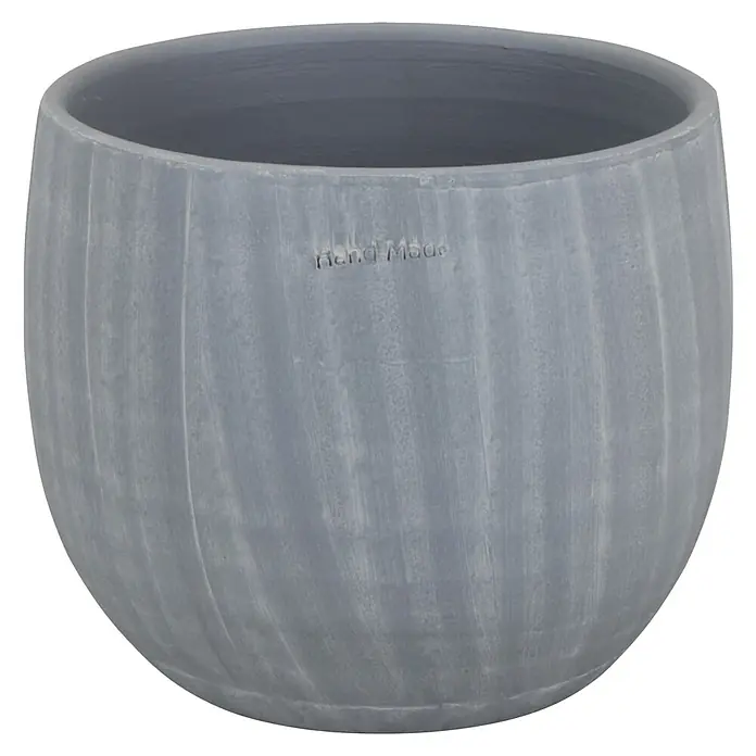 A.H.G. Pflanztopf Faro - Außenmaß (Ø x H): 18 x 16 cm, Keramik, Grau - Grauer, handgefertigter Topf mit Rillenstruktur, ideal für Pflanzen und als dekoratives Element.