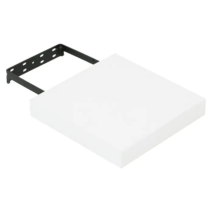 Regalux Estante flotante - L x An x Al: 23,5 x 24 x 3,8 cm, Blanco, Carga soportada: 5 kg - Primer plano de un estante flotante blanco con soporte negro, perfecto para una decoración elegante y minimalista.