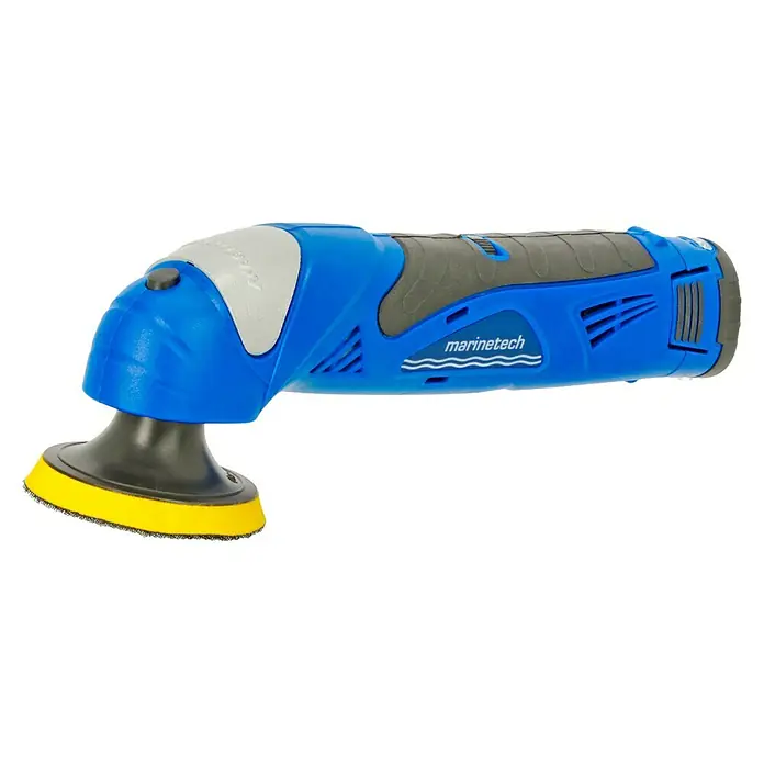 Marinetech Akku-Poliermaschinen-Set - 12 V, Li-Ionen, 1,3 Ah, Leerlaufdrehzahl: 0 U/min - 3.000 U/min - Das MarineTech Poliermaschine mit Akku ist ein ideales Werkzeug zum Polieren und Wachsen von Booten. Das blaue und graue Design ist elegant.