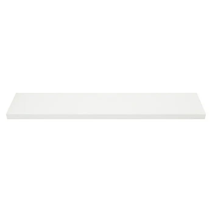 Regalux Estante flotante - L x An x Al: 23,5 x 118 x 3,8 cm, Blanco, Carga soportada: 12 kg - Primer plano de una superficie blanca, ideal para presentaciones de productos o fondos con una estética limpia y edición fácil.