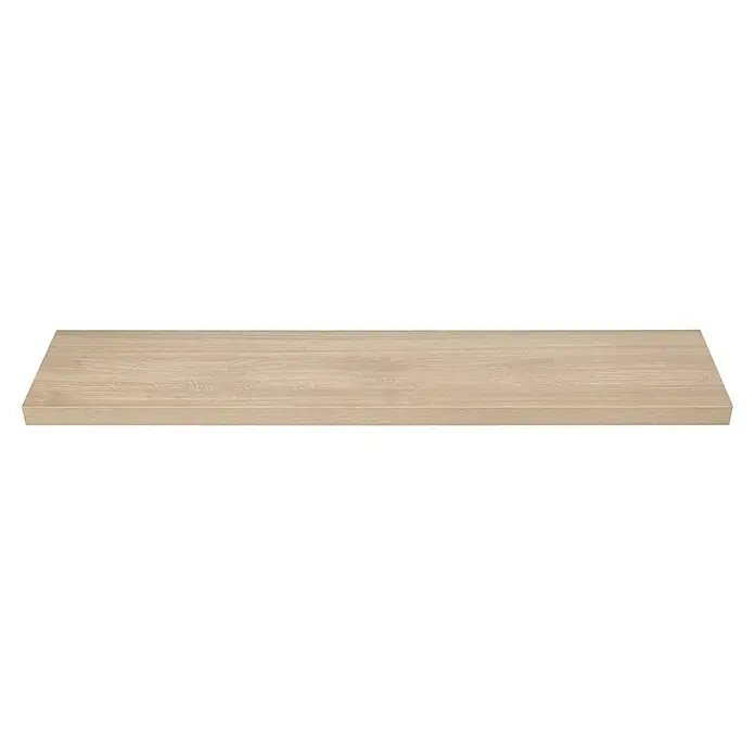 Regalux Estante flotante - L x An x Al: 23,5 x 118 x 3,8 cm, Roble, Carga soportada: 12 kg - Primer plano de una estantería de madera clara, destacando la veta y la textura de la madera. Ideal para diseños minimalistas.