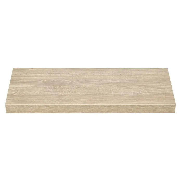 Regalux Wandboard XL4 - L x B x H: 23,5 x 60 x 3,8 cm, Eiche, Belastbarkeit: 12 kg - Ein heller, holzfarbener Regalbrett mit einer glatten Oberfläche und abgerundeten Kanten, ideal für moderne Innenräume.