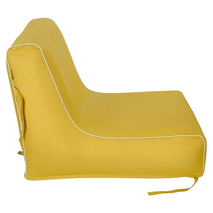 Sitzsack Aufblasbar - 70 x 90 x 70 cm, Gelb, 100 % Polyester - Gelber Lounge-Sessel mit weißer Paspelierung. Bequemes Möbelstück zum Entspannen, ideal für stilvolle Wohnbereiche.