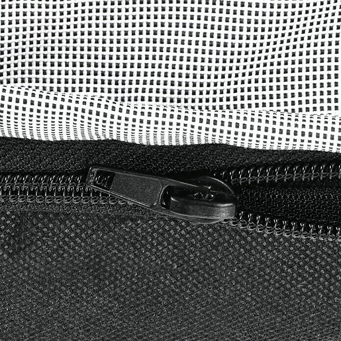 Sitzsack Aufblasbar - 70 x 90 x 70 cm, Hellgrau, 100 % Polyester - Geschlossener schwarzer Reißverschluss auf texturiertem Stoff, trennt schwarze und weiße Netzabschnitte.