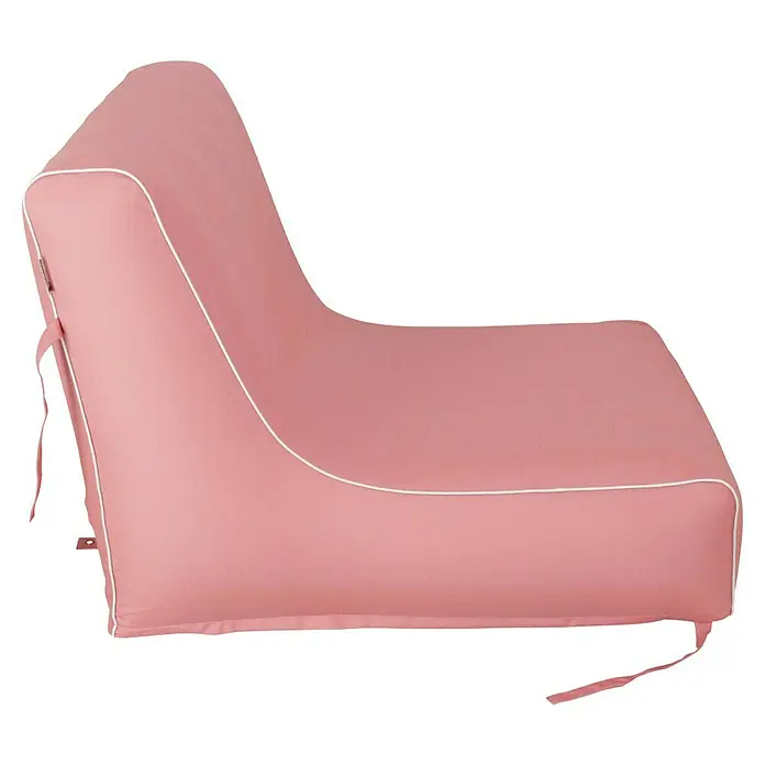 Sitzsack Aufblasbar - 70 x 90 x 70 cm, Pink, 100 % Polyester - Ein stilvoller, rosafarbener Loungesessel mit weißer Paspelierung, der Komfort und modernes Design vereint. Perfekt zum Entspannen.