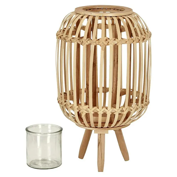 Windlicht Rattan - 25 x 25 x 40 cm, Natur - Dekorative Windlicht Laterne aus Bambus mit Glasaufsatz, ideal für stimmungsvolle Beleuchtung im Innenbereich.