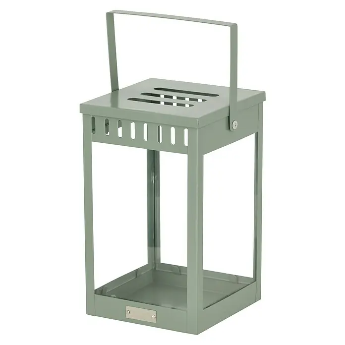 Laterne Living - L x B x H: 15 x 15 x 25 cm, Grün - Eine stilvolle, grüne Laterne mit Griff, ideal für drinnen und draußen. Das Metallgehäuse sorgt für ein gemütliches Licht.