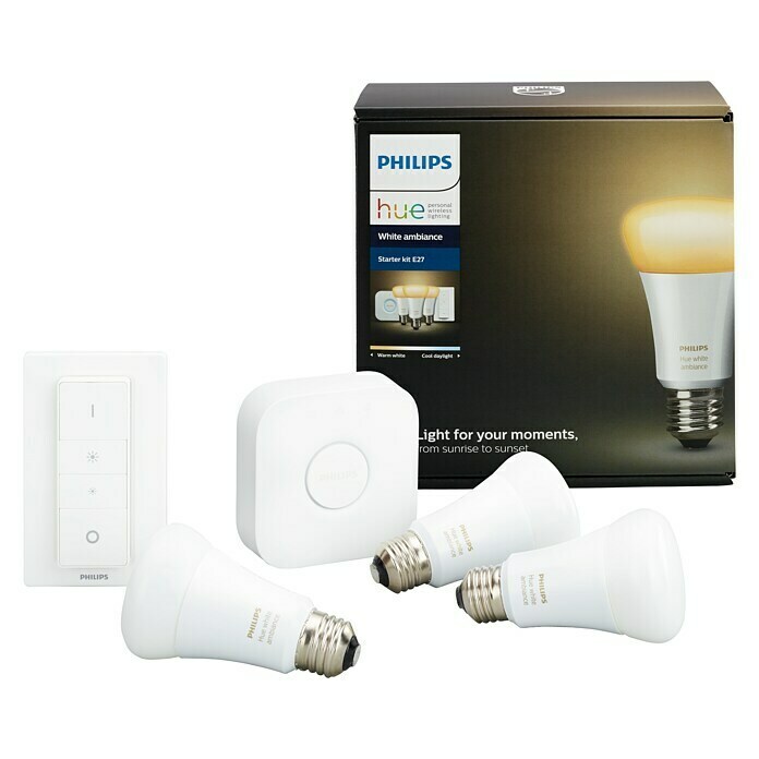 Philips Hue Set de iluminación LED Pack de 3 (9,5 W, E27, Temperatura de color ajustable, Intensidad regulable)