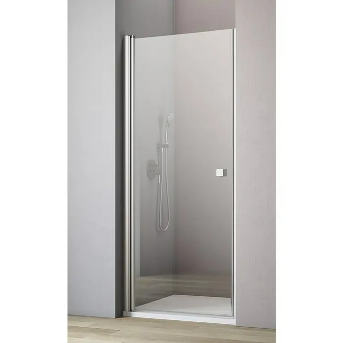 GEO Hit Nischendusche B-N100 - 90 x 202,2 cm, Beschichtet, Silber, 6 mm - Duschkabine mit einer klaren Glaswand und silbernen Rahmen. Stilvolles und modernes Design für das Badezimmer.