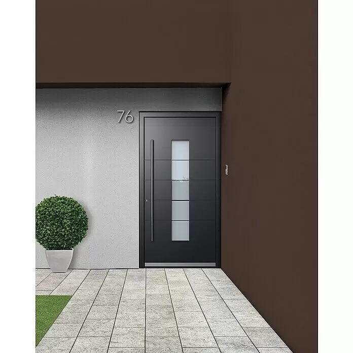Portofino Haustür 706PF - 110 x 210 cm, DIN Anschlag: Links, Anthrazitgrau Feinstruktur/Verkehrsweiß matt - Stimmungsaufnahme