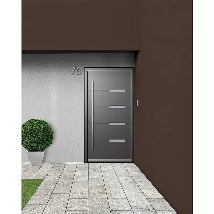 Portofino Haustür 704PF - 110 x 210 cm, DIN Anschlag: Links, Anthrazit Metallic/Verkehrsweiß matt - Stimmungsaufnahme