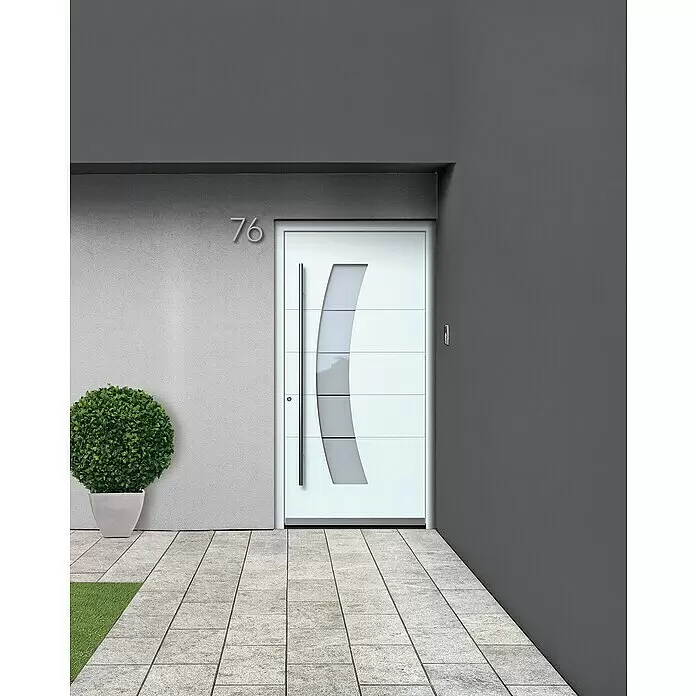 Portofino Haustür 707PF - 110 x 210 cm, DIN Anschlag: Links, Verkehrsweiß matt - Stimmungsaufnahme