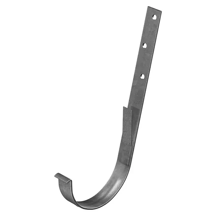Marley Rinneneisen - Nennweite: 100 mm, Stahl, Natur - Ein verzinkter Dachrinnenhaken aus Metall mit Löchern für die Montage, ideal zur Befestigung von Regenrinnen am Dach.