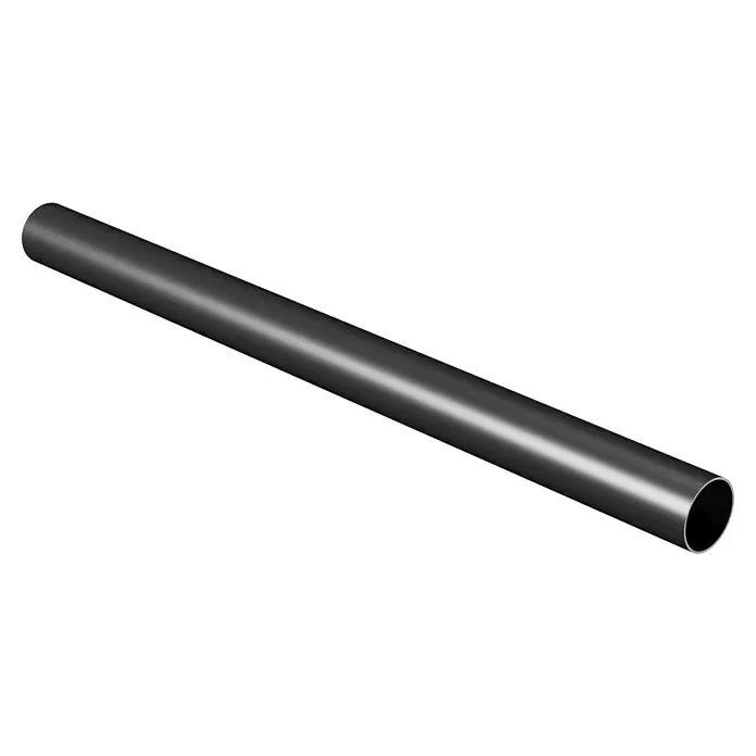 Marley Fallrohr - Nennweite: 75 mm, Länge: 100 cm, Anthrazit-Metallic - Graue Metallstange, perspektivisch dargestellt, mit hellen Reflexionen und einer offenen Röhrenstruktur am Ende.