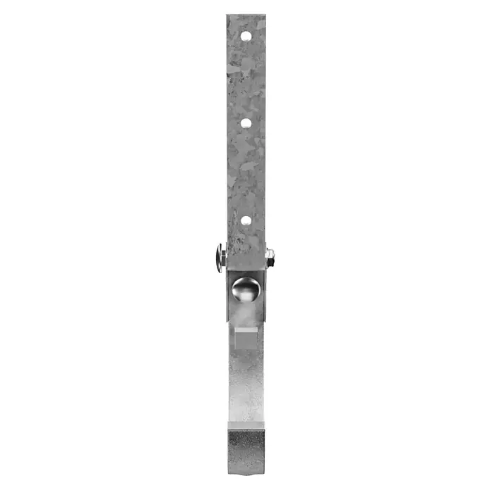 Marley Rinneneisen mit Drehgelenk - Nennweite: 100 mm, Stahl, Grau - Metallischer Türriegel mit Löchern und Schrauben, der eine robuste und sichere Verriegelung für Türen bietet.