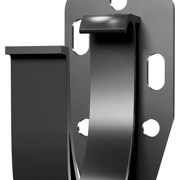 Marley Dachrinnenhalter - Nennweite: 100 mm, Kunststoff, Anthrazit-Metallic - Nahaufnahme einer Halterung aus Metall mit mehreren Löchern zur Befestigung. Das Produkt wirkt robust und langlebig.