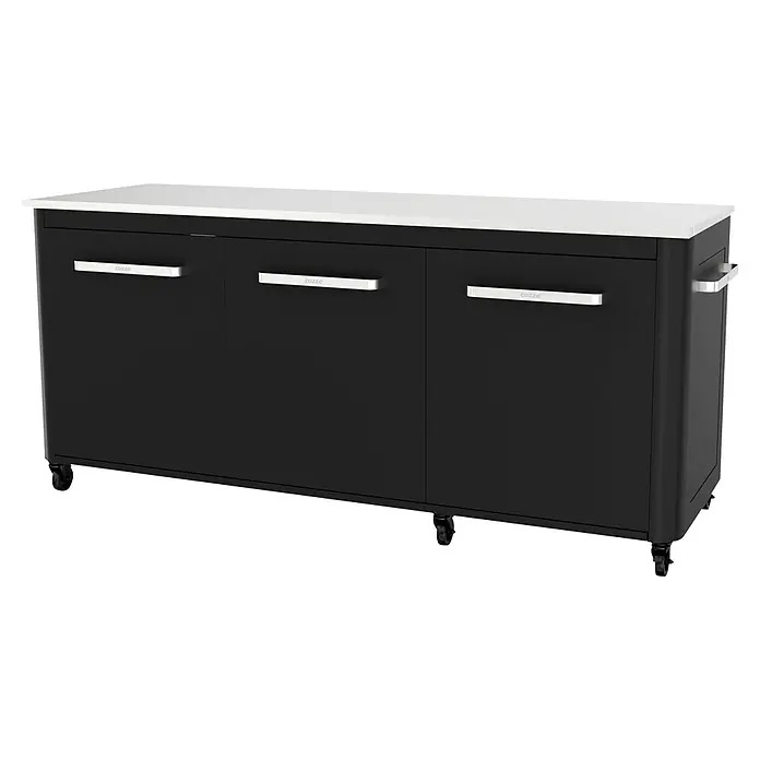 Cozze Outdoorküchen-Modul - Schwarz, B x T x H: 180 x 60 x 90 cm - Elegantes schwarzes Sideboard mit weißer Arbeitsplatte und silbernen Griffen, ideal für stilvolle Aufbewahrung.