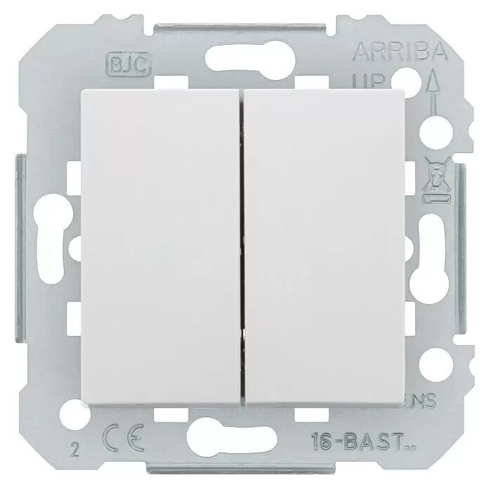 Siemens DELTA Viva Serienschalter SIE039611 - Polar Weiß, Glänzend, Unterputzmontage, 10 A - Weißer Doppel-Lichtschaltereinsatz mit silbernem Metallrahmen für Elektroinstallationen.
