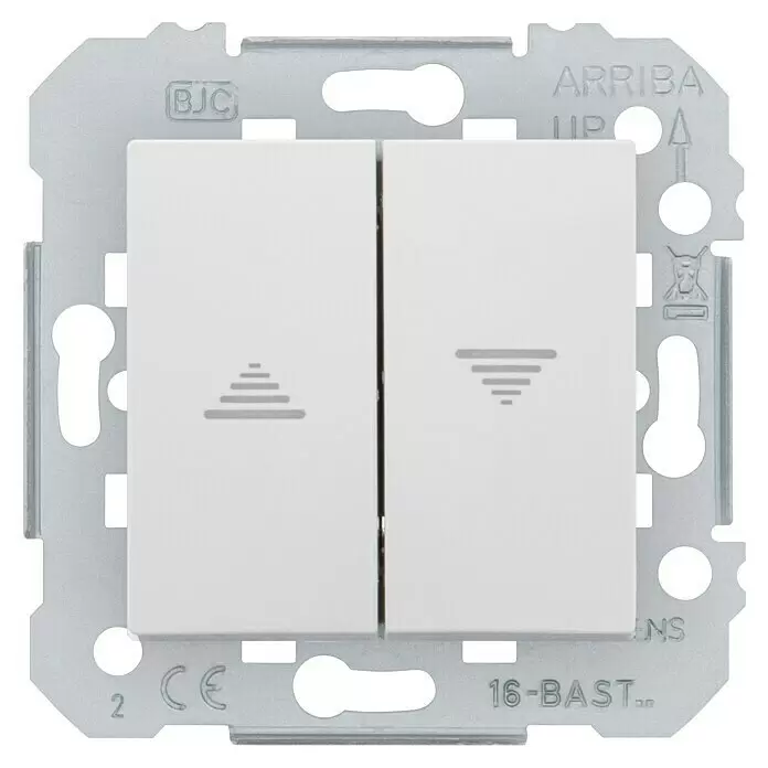 Siemens DELTA Viva Jalousieschalter SIE039741 - Polar Weiß, Glänzend, Unterputzmontage, 10 A - Weißer Doppelschalter für Jalousien oder Rollläden, mit Metallrahmen. Auf-/Ab-Symbole auf Tasten.