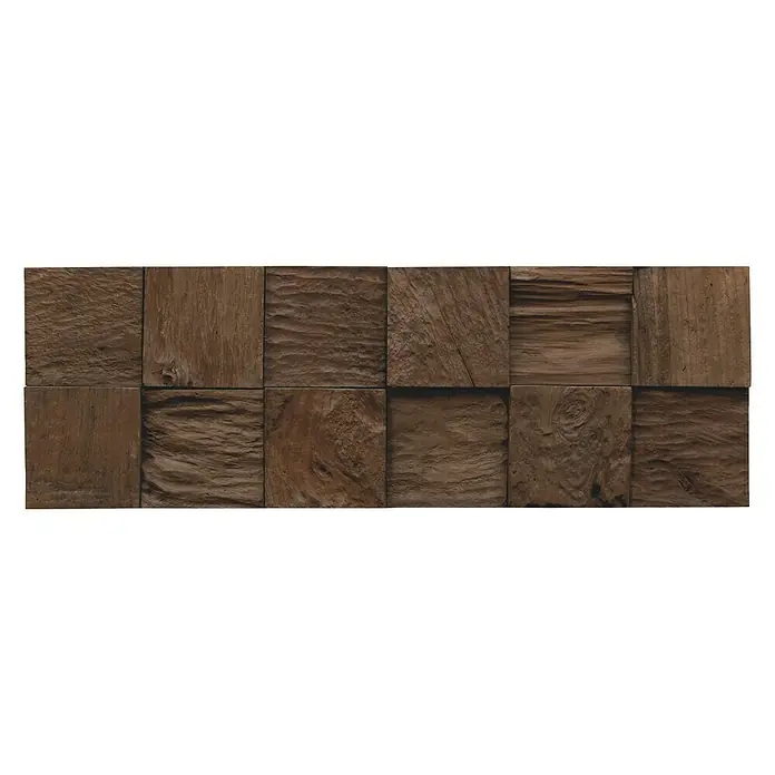 Indo Wandpaneel 3D Wall Classic & Cube Sulawesi - Teak, 552 x 184 x 10 mm, 1,016 m² - Wandpaneel aus quadratischen Holzstücken. Die Holzstücke sind unterschiedlich gemasert und strukturiert, was dem Panel eine interessante Optik verleiht.