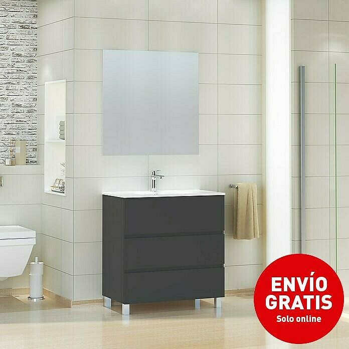 Mueble de lavabo Patri (46 x 80 x 85 cm, Negro)