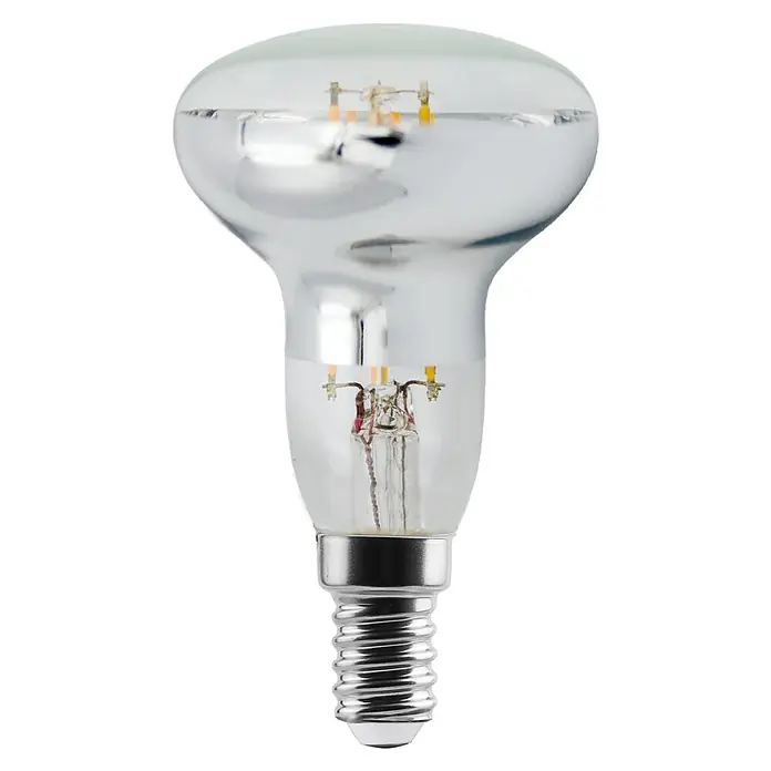 Voltolux LED-Lampe - E14, Nicht Dimmbar, Warmweiß, 330 lm, 4 W - Nahaufnahme einer R50 LED-Reflektorlampe mit E14-Sockel, ideal für Akzentbeleuchtung und Energieeffizienz. Perfekt für den Einsatz im Haushalt.