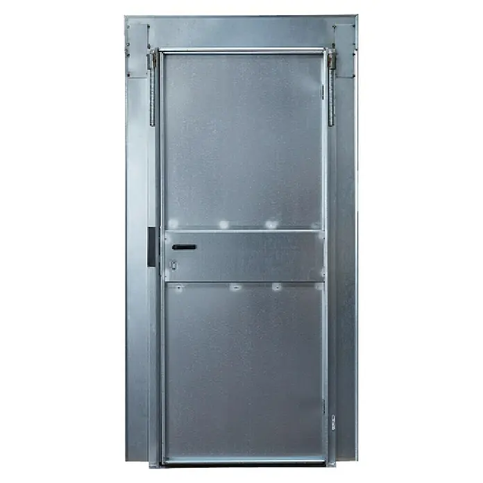 Volberg Baustellentür Basic 190 OV - 87,5 x 195 cm, DIN Anschlag: Links, Verzinkt, RC 2 - Robuste Metalltür mit sichtbaren Scharnieren und einem schlichten Design, ideal für industrielle oder kommerzielle Umgebungen.