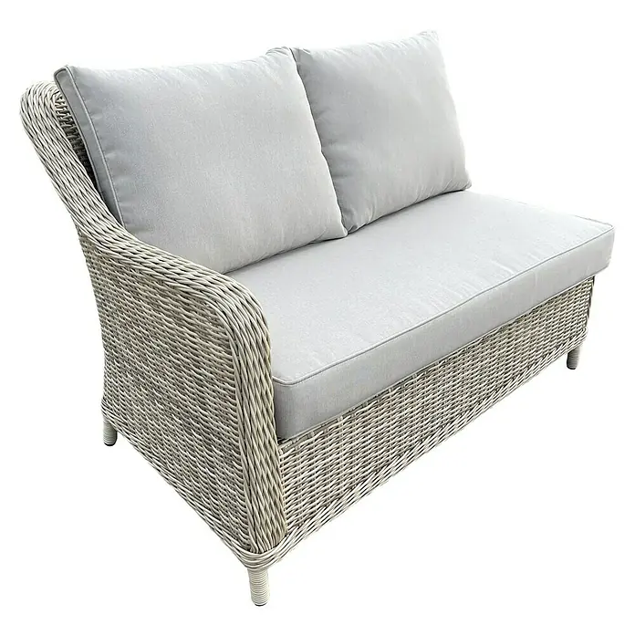 Sunfun Conjunto de muebles Milwaukee - 8 pzs., Ratán sintético, Arena - El sofá de mimbre gris con cojines suaves es el complemento perfecto para su espacio de relajación al aire libre, ofreciendo confort.