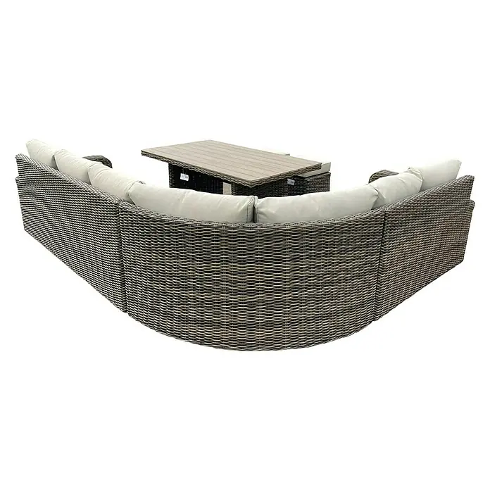 Sunfun Conjunto de muebles Milwaukee - 8 pzs., Ratán sintético, Arena - Elegante juego de muebles de jardín de ratán gris con mesa y cojines color crema para una relajación elegante al aire libre.