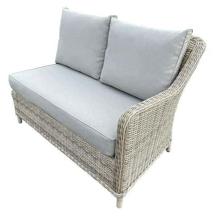 Sunfun Conjunto de muebles Milwaukee - 8 pzs., Ratán sintético, Arena - Elegante banco de jardín de ratán gris con cojines cómodos. Perfecto para relajarse al aire libre y áreas exteriores con estilo.