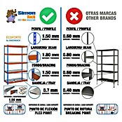Simonrack Simontaller Estantería para cargas pesadas Ecoforte Metal (L x An x Al: 45 x 150 x 200 cm, Capacidad de carga: 400 kg/balda, Número de baldas: 4 ud., Azul/Naranja)