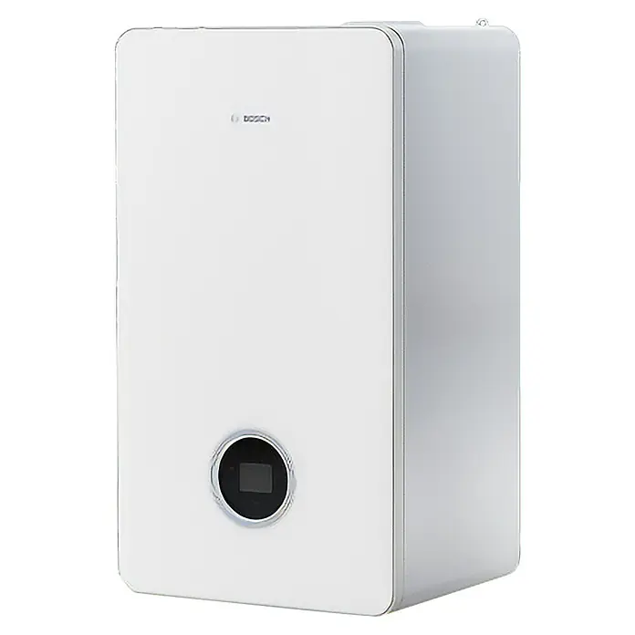 Bosch Caldera Condens 8700i W 35 P - 35,2 kW, 12 l, Display multifunción - Caldera Bosch blanca con panel de control redondo. Una solución de calefacción moderna para un calor eficiente.