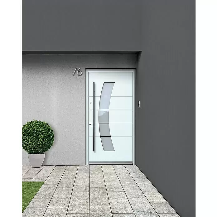 Portofino Haustür 707PF mit Fingerprint - 110 x 210 cm, DIN Anschlag: Links, Verkehrsweiß matt - Stimmungsaufnahme