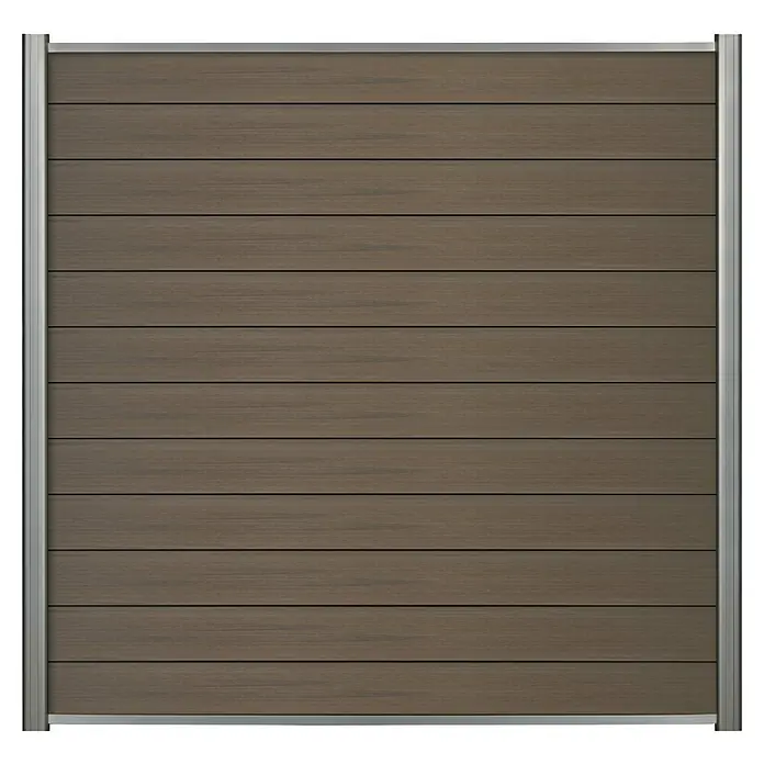 Sichtschutzelement Verona - 177,3 x 84 cm, Schilf, 6 -tlg. - Terrassenpaneel aus horizontal angeordneten, braunen Brettern mit silbernen Rahmen.