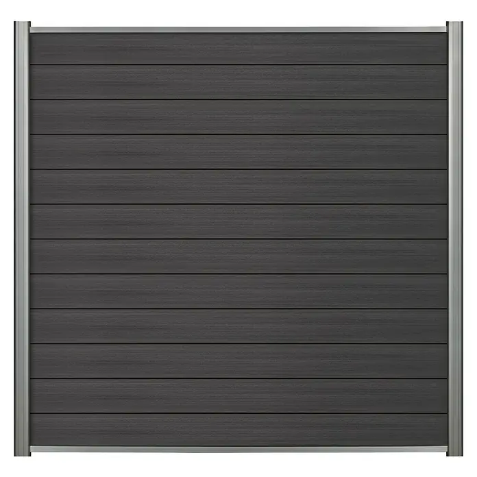Sichtschutzelement Verona - 177,3 x 84 cm, Grau, 6 -tlg. - Produktansicht eines stilvollen grauen Zaunelements mit horizontalen Brettern und silbernen Rahmen, ideal für moderne Gärten.