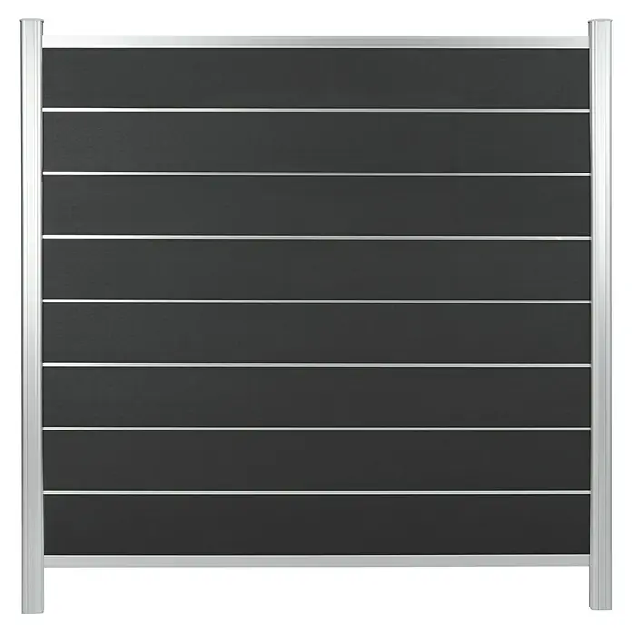 Sichtschutzelement Livorno - 180 x 180 cm, Aluminium, Anthrazit - Elegantes Zaunelement mit grauen Paneelen und silbernen Akzenten. Ideal für moderne Gärten und Terrassen, bietet Privatsphäre und stilvolles Design.
