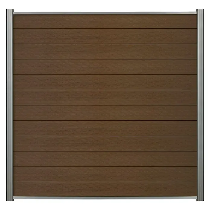 Sichtschutzelement Verona - 177,3 x 84 cm, Braun, 6 -tlg. - Braune WPC-Zaunplatte mit silbernen Rahmen. Die Zaunplatte ist aus Holz-Kunststoff-Verbundmaterial gefertigt und hat eine glatte Oberfläche.