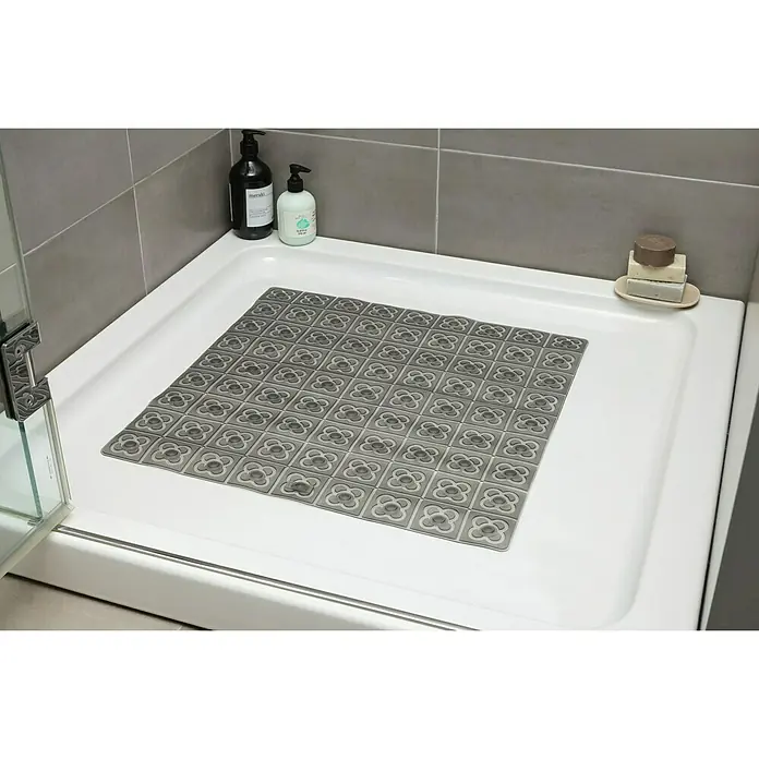 Tatay Alfombra antideslizante para ducha BCN - 54 x 54 cm, PVC, Antracita - La alfombra de ducha gris con estampado de flores ofrece resistencia al deslizamiento y comodidad en cualquier ducha. El accesorio ideal.