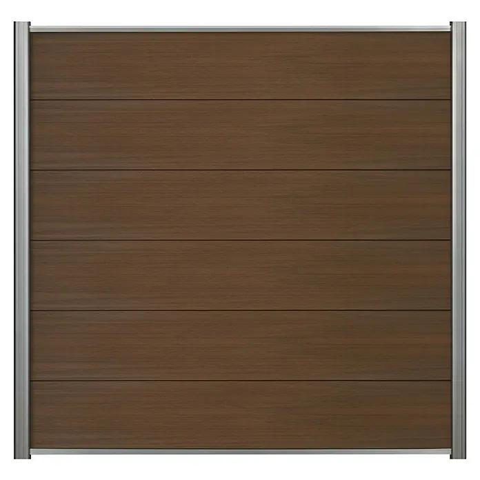 Sichtschutzelement Verona - 177,3 x 84 cm, Braun, 3 -tlg. - Holzpaneel mit silbernem Rahmen. Das Paneel besteht aus mehreren horizontalen Brettern in einem warmen Braunton. Ideal für moderne Innenräume.